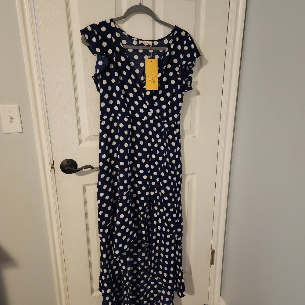 Blue and white high low maxi dress
